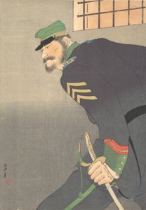Print, soldaat met zwaard door Munakata