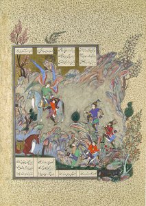 De engel Surush redt Khusrau Parviz uit een doodlopende straat, folio 708v uit de..., ca. 1530-35 door Muzaffar 