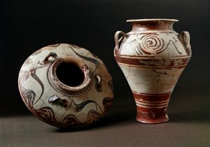 Myceense kunst: keramische vazen. 1400 v.Chr. Athene, Agora Museum - Myceense kunst: keramische vazen. 1400 v.Chr. Agora Museum, Athene, Griekenland door Mycenaean