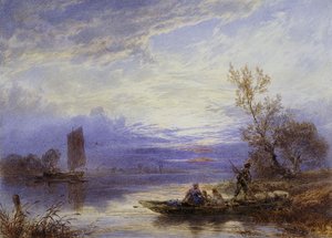 Een Veerboot bij Zonsondergang