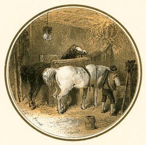 Paarden in de stal door Myles Birket Foster