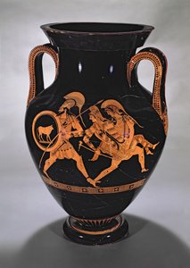 Attische roodfigurige buikamfoor die de ontvoering van Antiope met Theseus en Pirithous afbeeldt, ca. 500-490 v.Chr. (aardewerk)