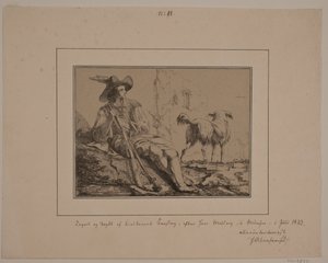 Zittende jager en een hond