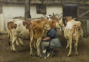 Koeien Melken. West-Jutland door N.P. Mols