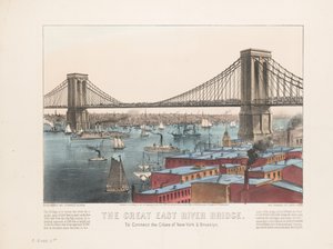 De grote East River brug: om de steden New York en Brooklyn te verbinden, ca. 1872