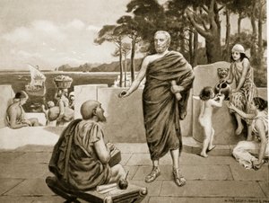 Thucydides in ballingschap, illustratie uit Hutchinsons Geschiedenis van de Naties door N. Prescott Davies