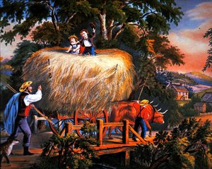 Amerikaans plattelandsleven: Hooi tijd - De laatste lading door Currier and Ives