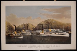 Amerikaanse stoomschepen op de Hudson. Voorbij de Hooglanden. Drew, St John en Excelsior