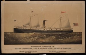 Metropolitan Steamship Co. dagelijkse buitenlijn tussen New York & Boston... Neptunus door N. and Ives J.M. (1824 95) Currier