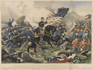 De Slag bij Williamsburg, Virginia op 5 mei 1862 (kleur lithografie)