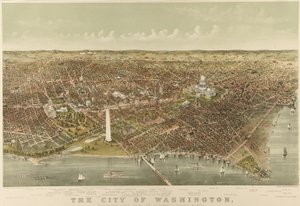 De Stad Washington: Vogelvlucht vanaf de Potomac naar het Noorden door Currier and Ives