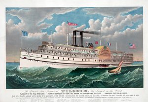De Grote Nieuwe Stoomboot Pilgrim, ca. 1883 door Currier and Ives
