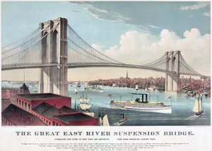 De grote East River hangbrug, c.1883 (kleur lithografie)