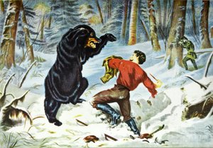 Het leven van een jager. Een benarde situatie. door N. and Ives, J.M. Currier