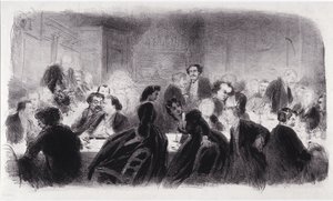 Anonieme lithografie die literaire en artistieke persoonlijkheden in de jaren 1850 vertegenwoordigt door Nadar