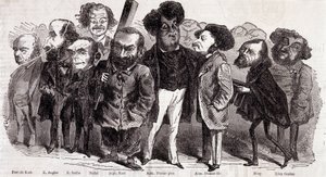 Portretten van schrijvers Paul de Kock (1793-1871), Emile Augier (1820-1889), Eugene Scribe (1791-1861), Felix Nadar, Alphonse Karr (1808-1890), Alexandre Dumas père (1802-1870) en Alexandre Dumas Jr. (1824-1895), Joseph Mery (1798-1866) en Leon Gozan (180