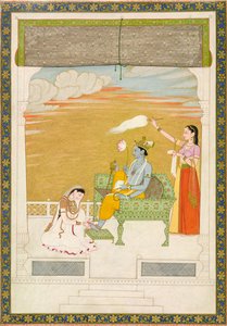 Lakshmi masseert de voet van Vishnu, ca. 1765-1770 door Nainsukh Manju