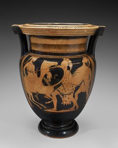 Roodfiguren terracotta kolomkrater met gevechtsscène, 460-450 v.Chr. door Naples Painter (attr. to)