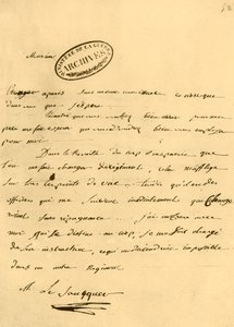 Brief van Napoleon aan Le Saucquer, oorlogsklerk, 3 juni 1791, 1921