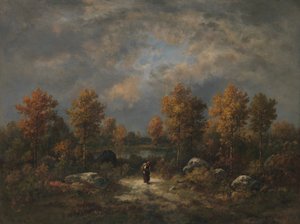Herfst: De Bosvijver door Narcisse Virgile Diaz de la Peña