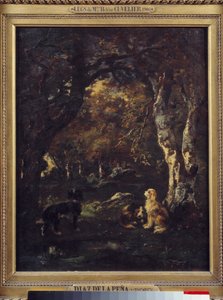 Honden in het bos door Narcisse Virgile Diaz de la Peña