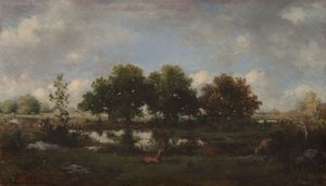 Boslandschap met herten door Narcisse Virgile Diaz de la Peña