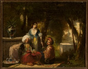 Man met een waterpijp tegen een boslandschap door Narcisse Virgile Diaz de la Peña