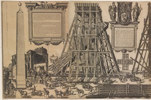 De oprichting van de obelisk op het St. Pietersplein door Natale Bonifazio da Sebenico