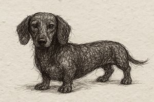 Tekening van een oplettende teckel door Natalie Bruns