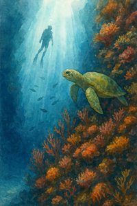 Duiker en zeeschildpad door Natalie Bruns