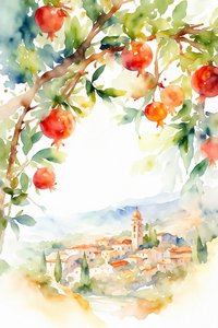 Granaatappels boven een Toscaans dorpje door Natalie Bruns