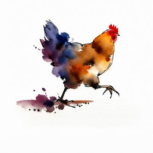 Kleurrijke kippen in aquarel