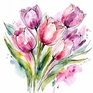 Aquarelboeket met tulpen