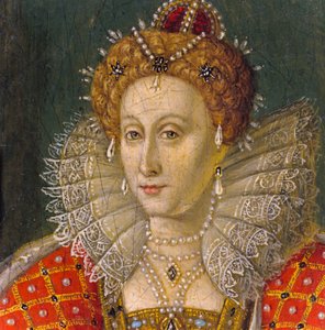 Detail van miniatuur olieverfportret van Koningin Elizabeth I