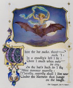Verluchte pagina uit een boek van Shakespeare sonnetten toont een scène uit The Tempest door Nathan Benn