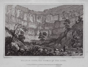 Malham Cove, de Bron van de Aire door Nathaniel (after) Whittock