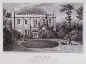 Malton Lodge, de oorspronkelijke ingang van Malton Castle door Nathaniel (after) Whittock