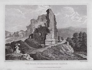 De Ruïnes van Knaresborough Castle door Nathaniel (after) Whittock