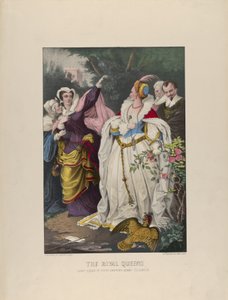 De rivaliserende koninginnen - Mary Queen of Scots tart koningin Elizabeth, 1857-72 door Currier and Ives