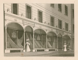 Winkelgevel voor Messrs Everington, India sjaal magazijn, 10 Ludgate Street, Londen door Nathaniel Whittock