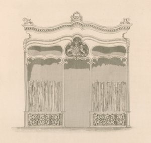 Winkelgevel in de Franse Louis XIV-stijl voor Messrs Sangster, paraplu- en stokhandelaren, Regent Street, Londen door Nathaniel Whittock