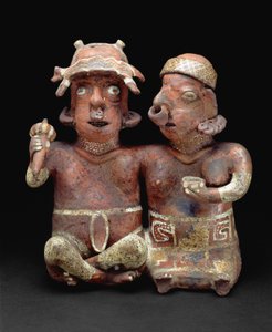 Zittend verbonden paar, 200 v.Chr.-300 n.Chr. (keramiek en pigment) door Nayarit Nayarit