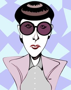 Edith Head, Amerikaanse kostuumontwerper (1907 - 1981), kleur karikatuur met donkere bril