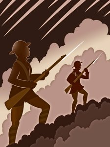 Eerste Wereldoorlog soldaten met bajonetten - opkomend uit loopgraven door Neale Osborne
