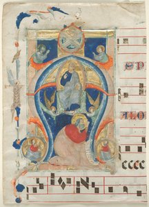 Fragment van een antifonarium met gehistorieerde initiaal A: Christus in Majesteit door Neri da Rimini