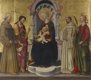 Maagd en Kind op de Troon met vier heiligen, ca. 1450 door Neri di Bicci