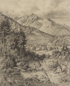 Alpenlandschap met stafage door Leopold Blonder