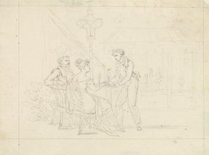 Biedermeier-paar in café, ober serveert ijs door Leopold Blonder