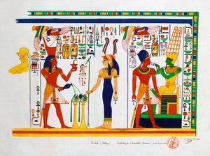 Muurschildering uit El-Kab, Egypte, 1841 door Nestor l