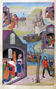 Heenbas droom. Paris en Helena. Calchas verklaart wonder, uit Metamorphoses 12 door Ovidius, 1479